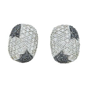 18K White Gold Colorless and Black Diamond Cushion Stud Earrings