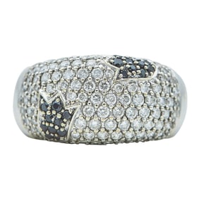 Tous 18K White Gold Black and Colorless Diamond Dome Band Ring