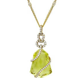 Siera 18K Yellow Gold Green Quartz and Diamond Pendant Necklace