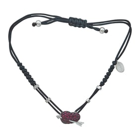 Pippo 18K White Gold Ruby and Diamond Heart and Arrow Cord Charm Bracelet