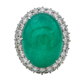 Platinum 36.55 carats Emerald and Diamond Halo Ring