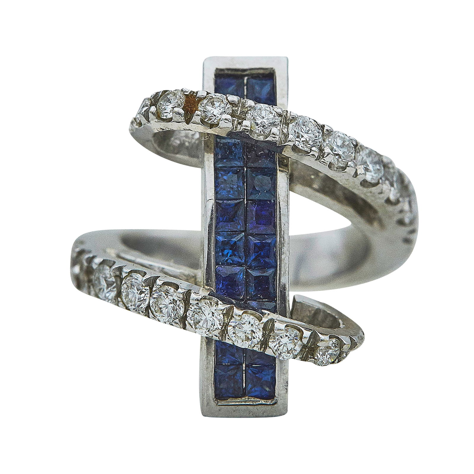 Platinum Sapphire and Diamond Bypass Ring (1 of 3)
