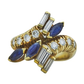18K Yellow Gold Marquise-Cut Sapphire and Diamond Bypass Ring
