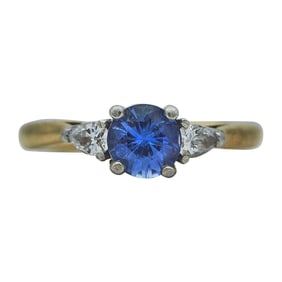 Tiffany & Co. 18K Yellow Gold and Platinum Sapphire and Diamond Three Stone Ring