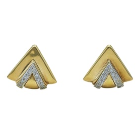 Retro 14K Yellow Gold Diamond Shield Earrings