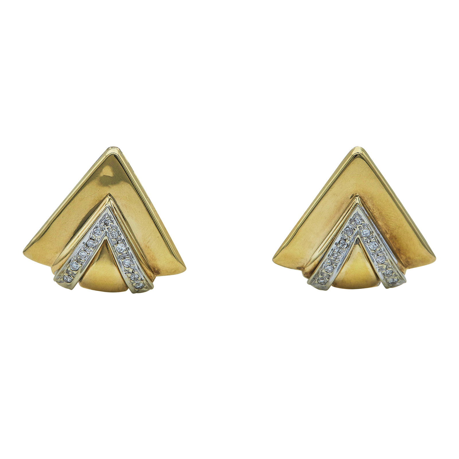 Retro 14K Yellow Gold Diamond Shield Earrings (1 of 3)