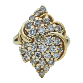 14K Yellow Gold Diamond Cluster Navette Ring