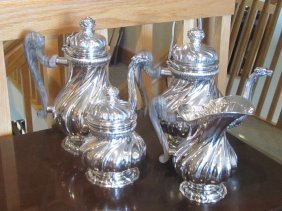 Vintage Buccellati Sterling Tea Set 108.7ozt: Tea set includes - 1 tea pot 10 3/8" tall (with lid) and approx. 5 1/2" wide at the widest point (excluding spout and handle). hot water pot - 11 3/4" tall with lid and approx. 5" wide at the widest p
