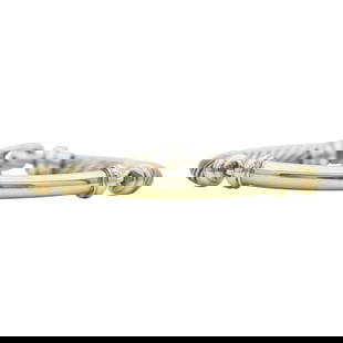 David Yurman Sterling Silver and 14K Yellow Gold Cable Link Bracelet: BRAND: David Yurman; METAL: Sterling Silver, 14K Yellow Gold; STAMPED: Signed D. Yurman, 925, 585; CONDITION: Pre-owned, Good; ITEM WEIGHT (GRAMS): 27.8 g; MEASUREMENTS: Bracelet will fit approx. 5