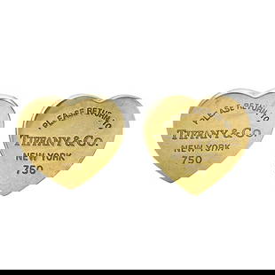 Tiffany & Co. Return to Tiffany Heart Tag 18K Yellow Gold Stud Earrings: BRAND: Tiffany & Co.; COLLECTION: Return To Tiffany; METAL: 18K Yellow Gold; STAMPED: Please Return to Tiffany & Co. New York, 750; CONDITION: Pre-owned, Very Good; ITEM WEIGHT (GRAMS): 3.1 g;