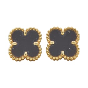 Van Cleef & Arpels Sweet Alhambra 18K Yellow Gold Black Onyx Stud Earrings