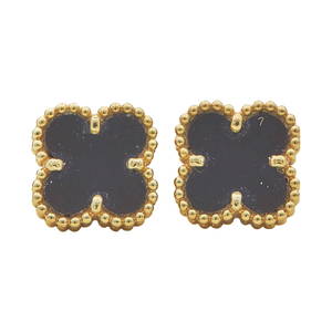 Van Cleef & Arpels Sweet Alhambra 18K Yellow Gold Black Onyx Stud Earrings