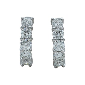 18K White Gold Diamond Huggie Hoop Earrings