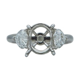 Platinum Heart-Shaped Diamond Side Stone Oval Engagement Ring Setting