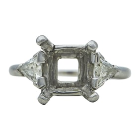 Platinum Diamond Square Emerald-Cut Engagement Ring Setting
