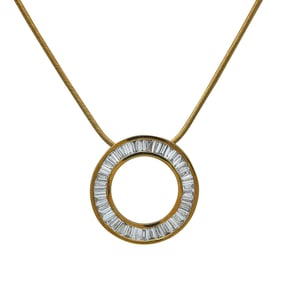 18K Yellow Gold Tapered Baguette-Shaped Diamond Circle Pendant Necklace