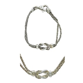 Tiffany & Co. Sterling Silver Square Knot Necklace and Bracelet Suite
