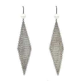 Tiffany & Co. Elsa Peretti Mesh Sterling Silver Freshwater Pearl Tassel Earrings