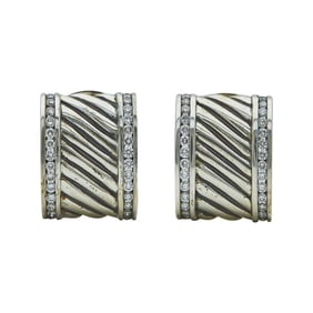David Yurman Cable Sterling Silver Diamond Earrings