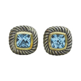 David Yurman Cable 14K/18K Yellow Gold and Sterling Silver Blue Topaz Stud Earrings