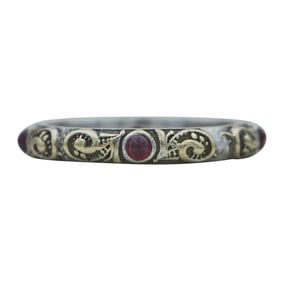 14K White Gold Ruby Cabochon Band Ring