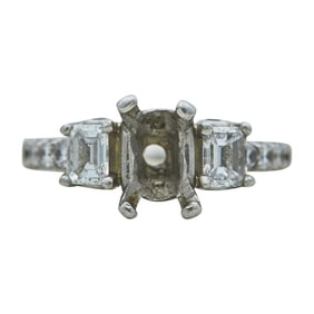 Platinum Diamond Emerald-Cut Engagement Ring Setting