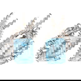 18K White Gold Emerald-Cut Aquamarine and Diamond Earrings
