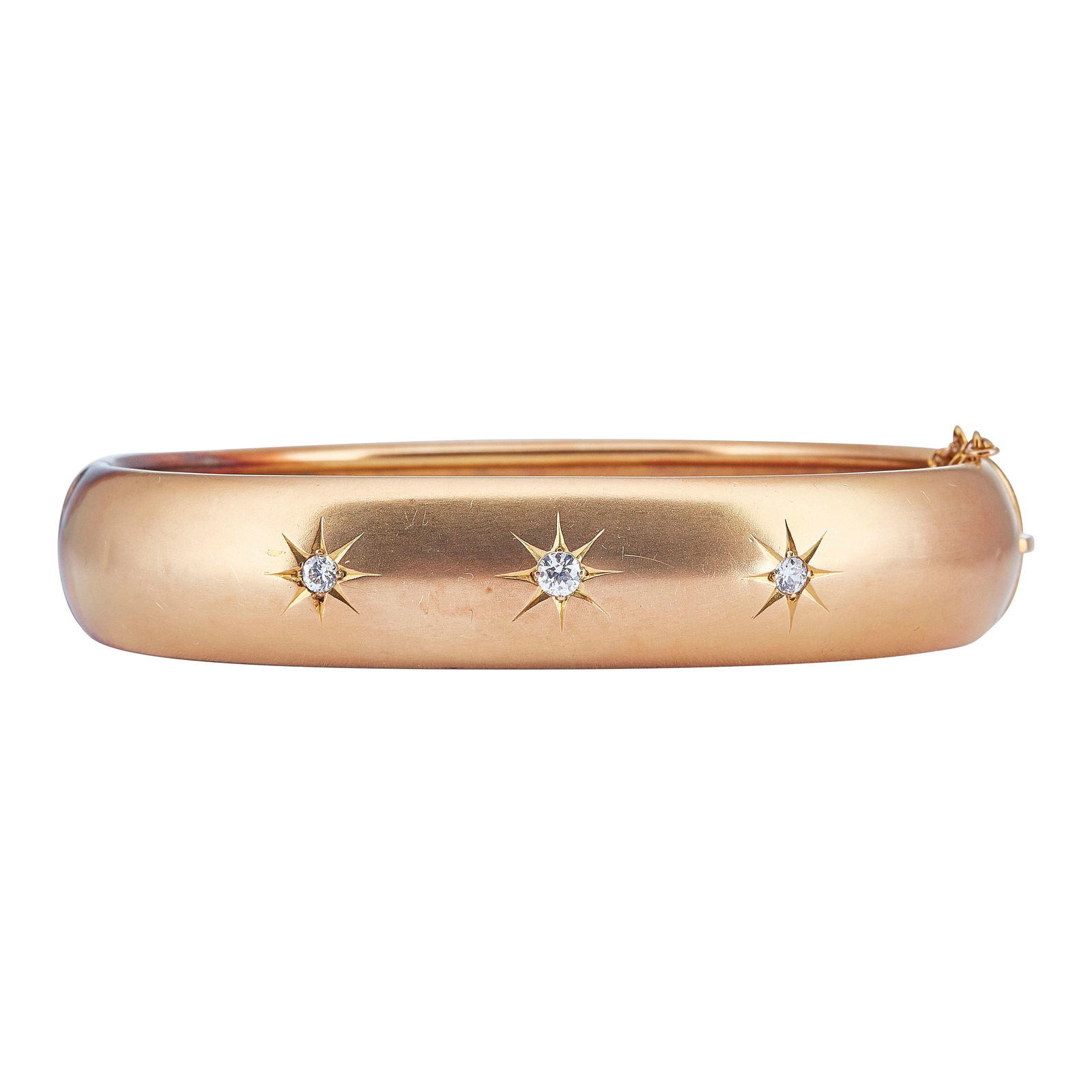 18K Yellow Gold Burnished Diamond Stars Bangle Bracelet (1 of 4)