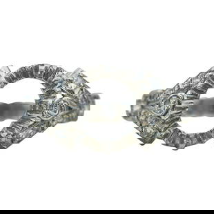 Platinum Diamond 8 Prong Engagement Ring Setting: METAL: Platinum; APPROXIMATE TOTAL DIAMOND WEIGHT: 0.18 ctw; TESTED: Platinum; CONDITION: Pre-owned, Good; ITEM WEIGHT (GRAMS): 5.7 g; MEASUREMENTS: Ring size 7 3/4; center will fit approx. 10mm stone