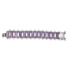Mexican Sterling Silver Amethyst Link Bracelet