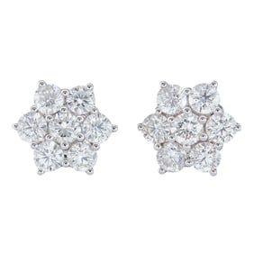 18K White Gold Diamond Flower Cluster Earrings