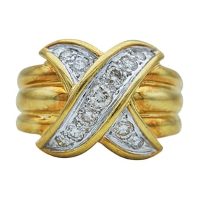 18K Yellow Gold Diamond X Ring