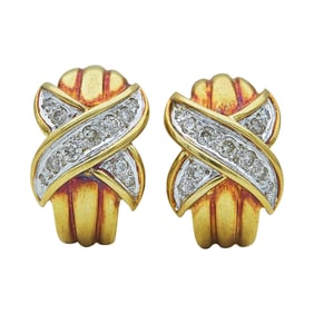18K Yellow Gold Diamond X J Hoop Earrings