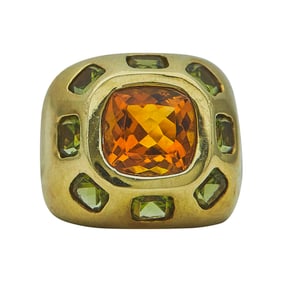 18K Yellow Gold Bezel-Set Citrine and Peridot Ring
