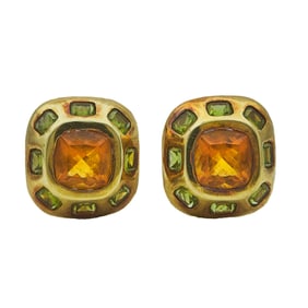 18K Yellow Gold Bezel-Set Citrine and Peridot Earrings