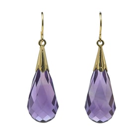 14K Yellow Gold Amethyst Briolette Drop Earrings