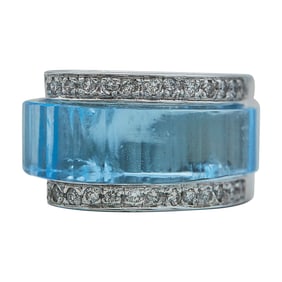 18K White Gold Free Form-Cut Topaz and Diamond Ring