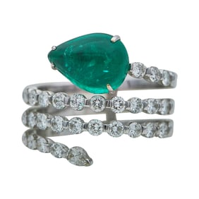 18K White Gold Emerald and Diamond 4 Row Wrap Ring