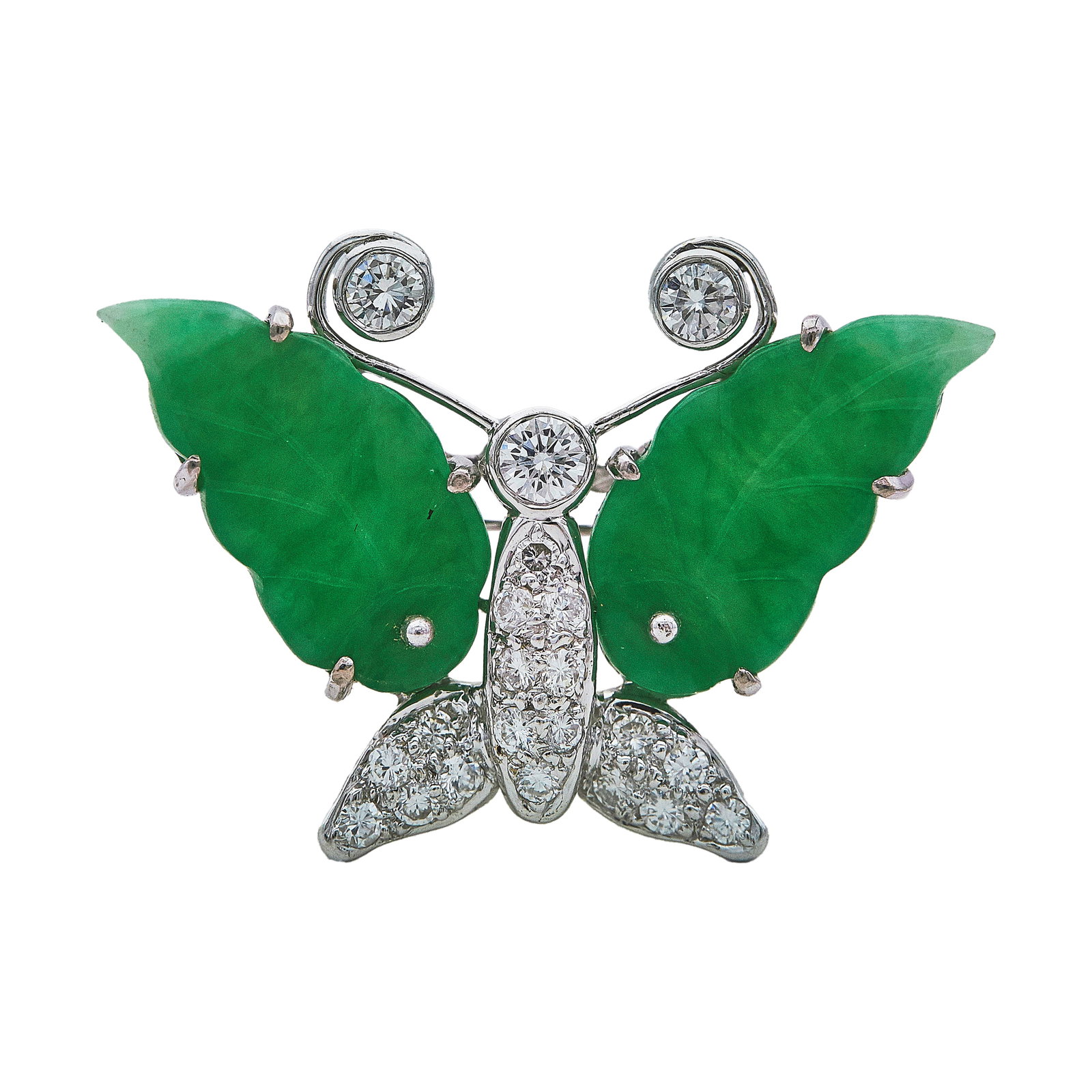 18K White Gold Jade and Diamond Butterfly Brooch Pendant (1 of 3)