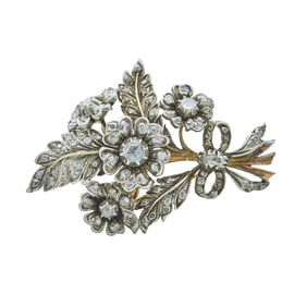Silver and 18K Yellow Gold Rose-Cut Diamond Bouquet Brooch
