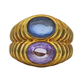 Bvlgari Bulgari 18K Yellow Gold Sapphire and Pink Sapphire Double Ring