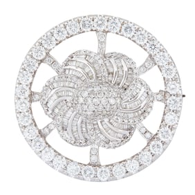 18K White Gold Diamond Pinwheel Brooch Pendant
