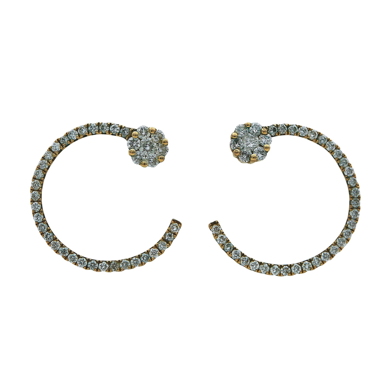 18K Yellow Gold Diamond Cluster Hoop Earrings (1 of 3)