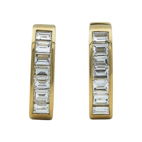 14K Yellow Gold Channel-Set Emerald-Cut Diamond Huggie Hoop Earrings