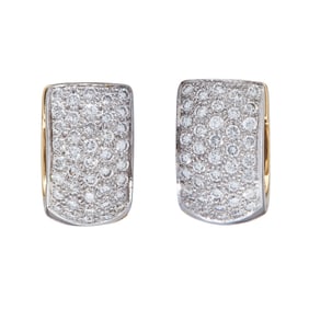 18K Yellow and White Gold Pavé Diamond Huggie Hoop Earrings