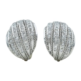 10K White Gold Diamond Twisted Dome Earrings
