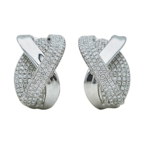 18K White Gold Diamond Crossover J Hoop Earrings