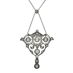 14K Yellow Gold and Silver Round and Rose-Cut Diamond Pendant on Platinum Chain