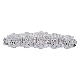 Art Deco Style Platinum and 14K White Gold Diamond Bracelet