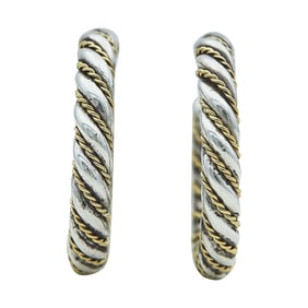 Tiffany & Co. Sterling Silver and Gold Twisted Hoop Earrings